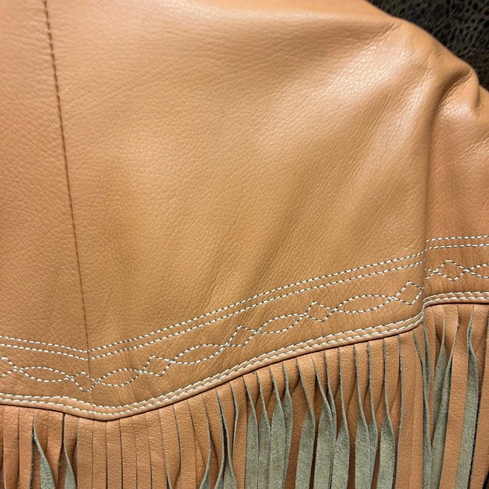 Lloyd's Leather Vintage Tassel Beaded Embroidered Lt Orange Short Jacket Small